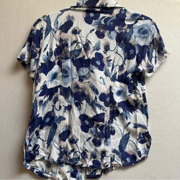 Blue Sky button down floral bamboo short sleeve blouse Sz XS - Picture 2 of 7